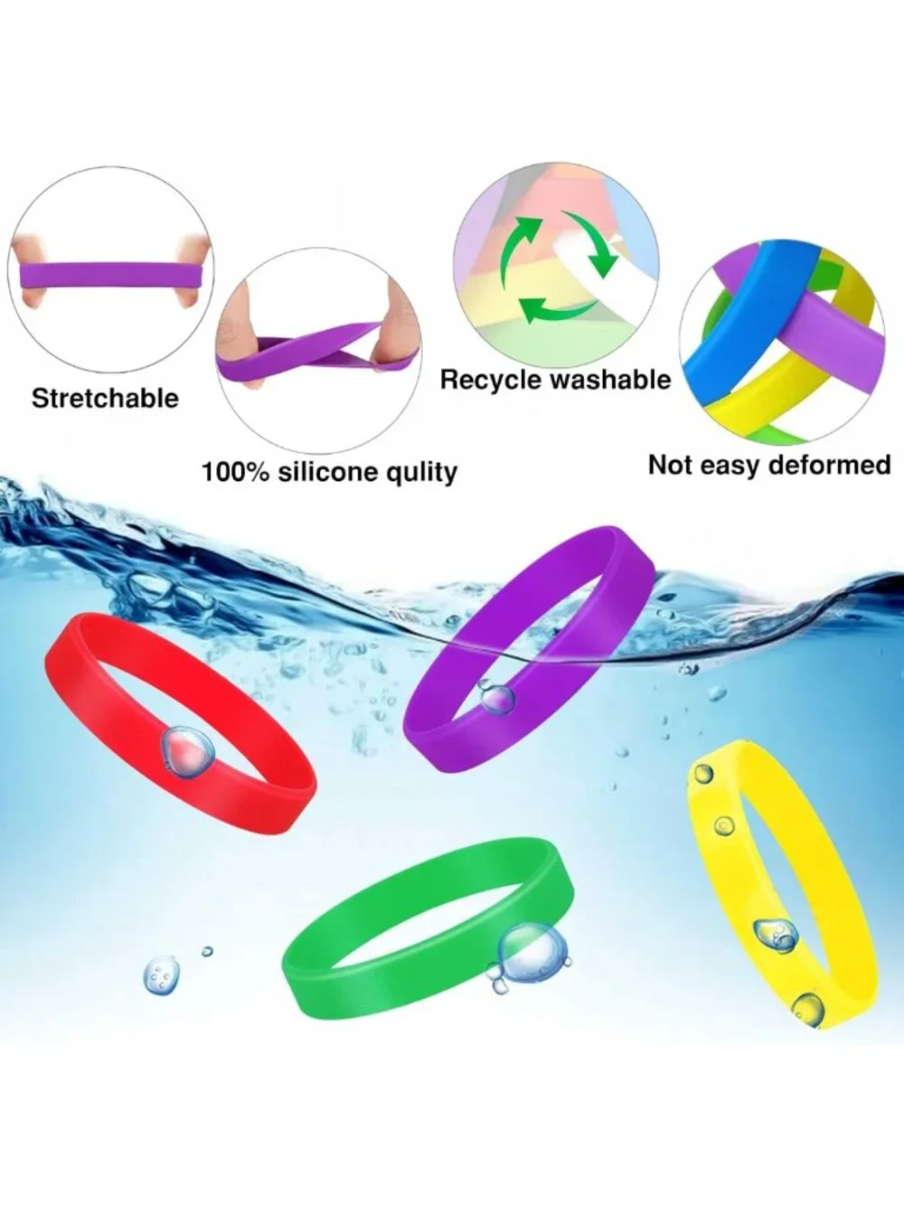 100PCS Kids Silicone Wristbands - Elastic Rubber Bracelets for Parties